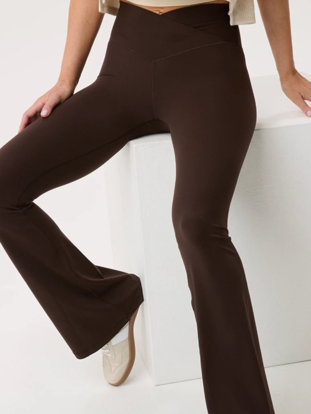 Aerie Offline Real Me High Waisted Crossover Flare Legging Brown Small